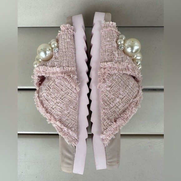 Steve Madden Women's Amie Flat Pink Boujee Pearls Slide Sandal House Slippers 6 - Picture 5 of 7